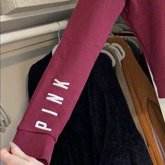 PINK Victoria’s Secret burgundy hoodie/zipup - Picture 2 of 3